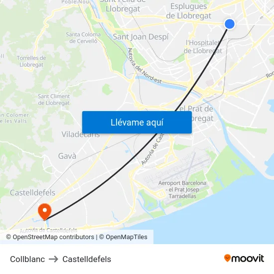 Collblanc to Castelldefels map