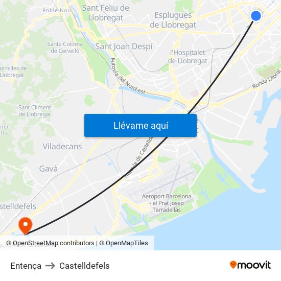 Entença to Castelldefels map