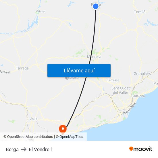 Berga to El Vendrell map