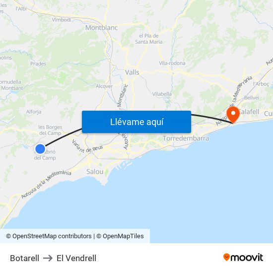 Botarell to El Vendrell map