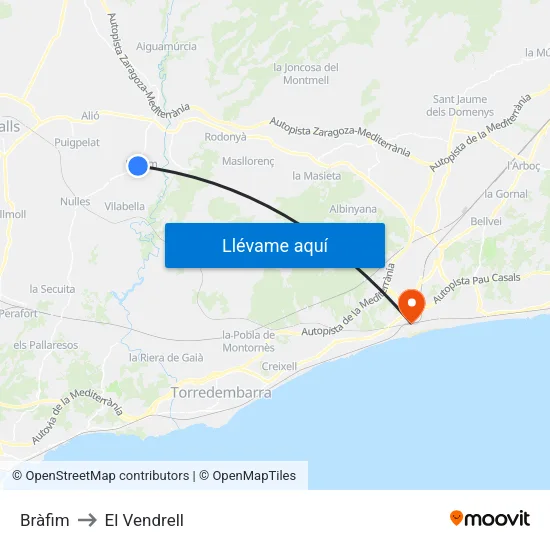 Bràfim to El Vendrell map