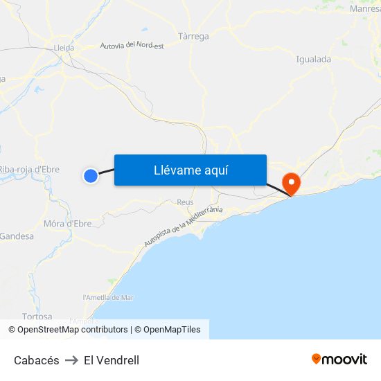 Cabacés to El Vendrell map