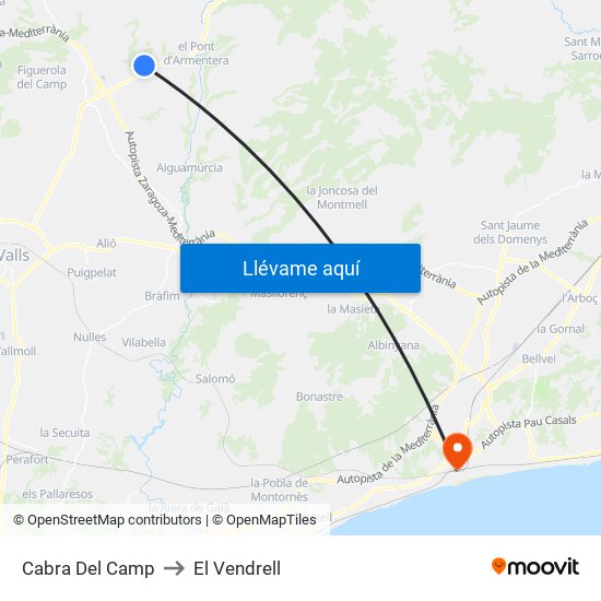 Cabra Del Camp to El Vendrell map