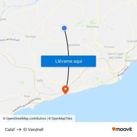 Calaf to El Vendrell map