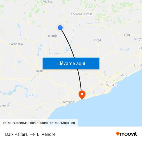 Baix Pallars to El Vendrell map