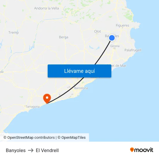 Banyoles to El Vendrell map
