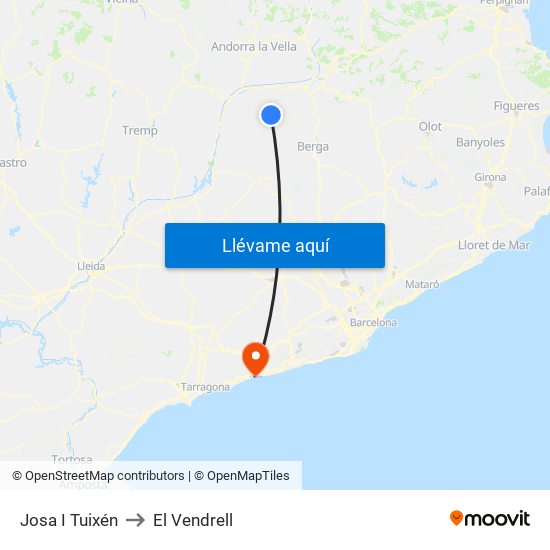 Josa I Tuixén to El Vendrell map