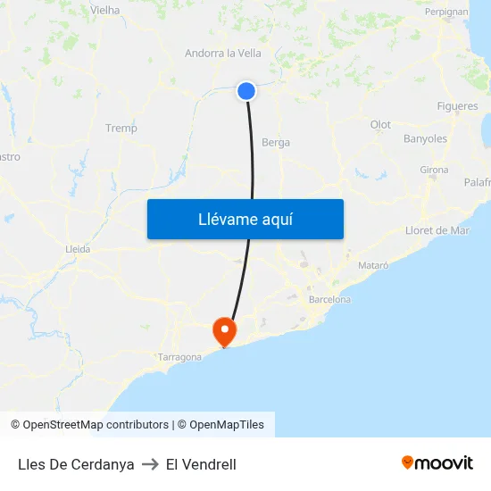 Lles De Cerdanya to El Vendrell map