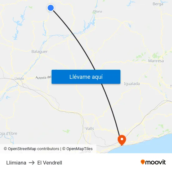 Llimiana to El Vendrell map