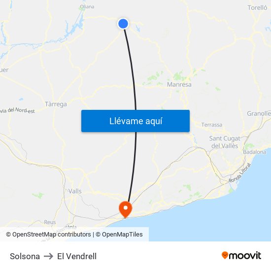 Solsona to El Vendrell map
