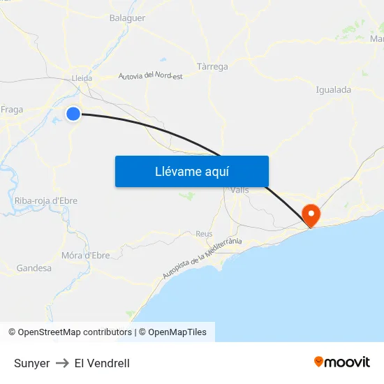 Sunyer to El Vendrell map