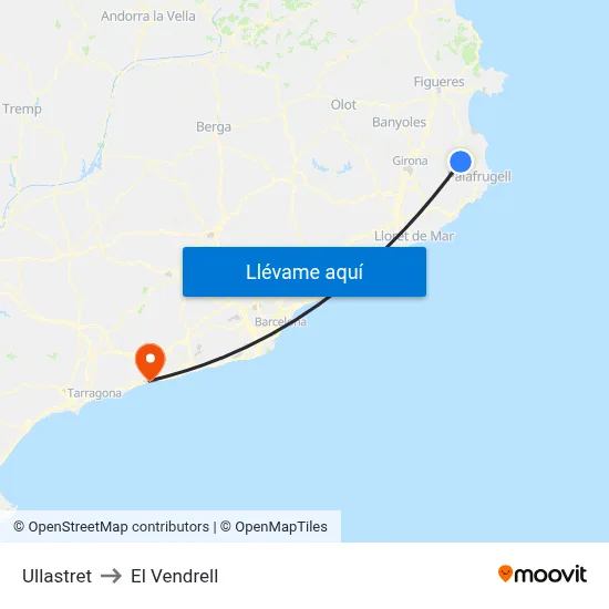 Ullastret to El Vendrell map