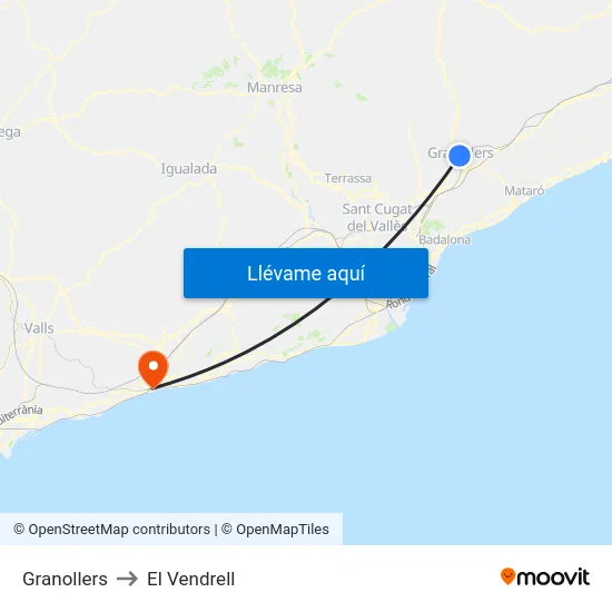 Granollers to El Vendrell map