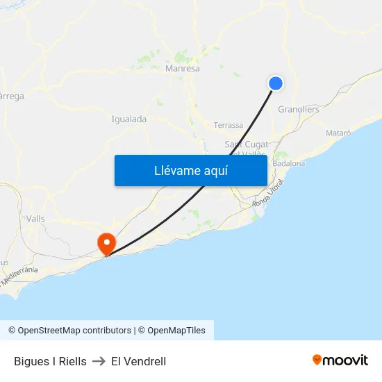 Bigues I Riells to El Vendrell map