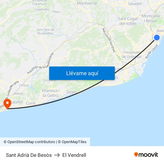 Sant Adrià De Besòs to El Vendrell map