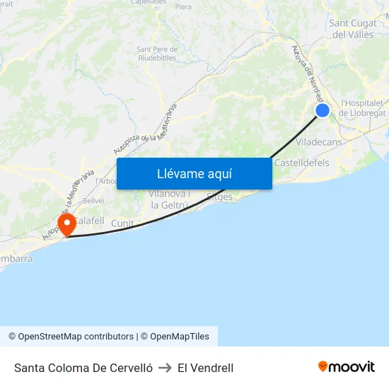 Santa Coloma De Cervelló to El Vendrell map