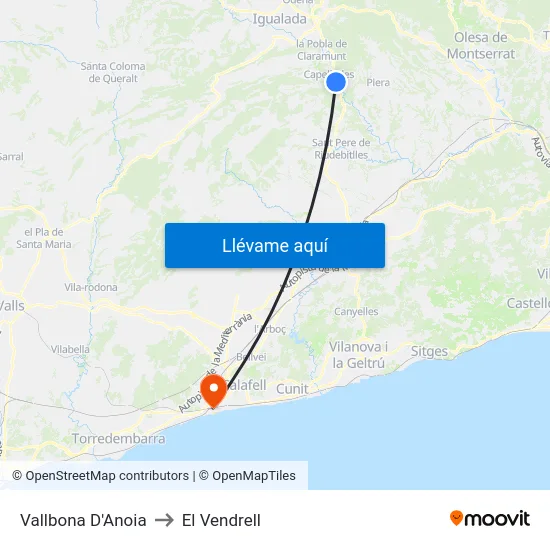 Vallbona D'Anoia to El Vendrell map