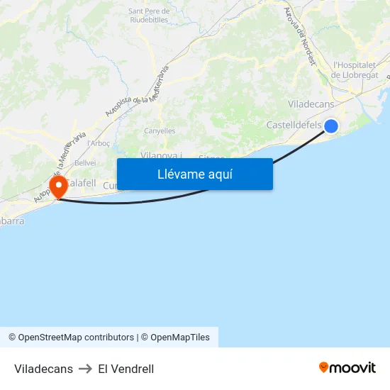 Viladecans to El Vendrell map