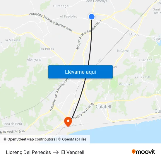 Llorenç Del Penedès to El Vendrell map
