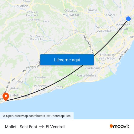 Mollet - Sant Fost to El Vendrell map