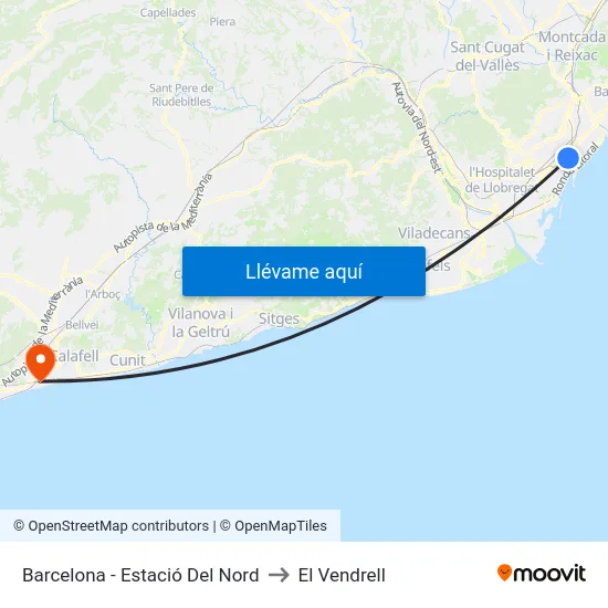 Barcelona - Estació Del Nord to El Vendrell map