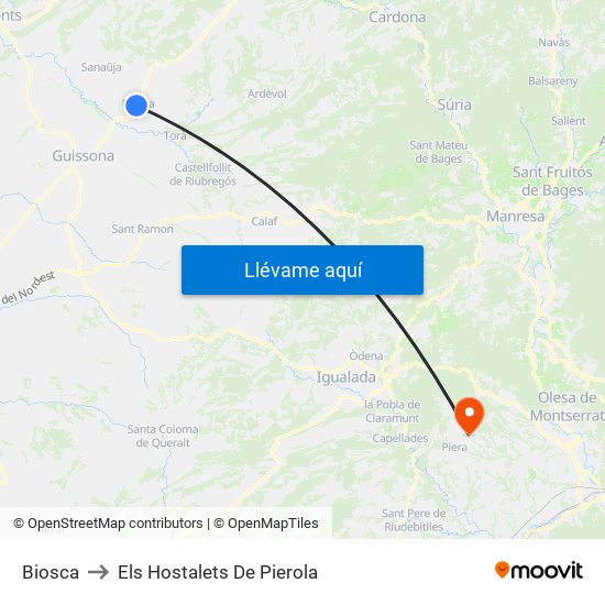 Biosca to Els Hostalets De Pierola map
