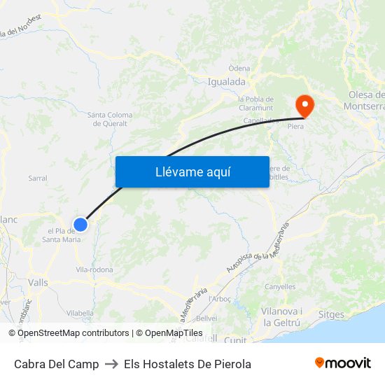 Cabra Del Camp to Els Hostalets De Pierola map