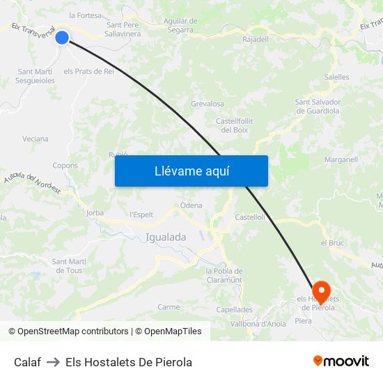 Calaf to Els Hostalets De Pierola map