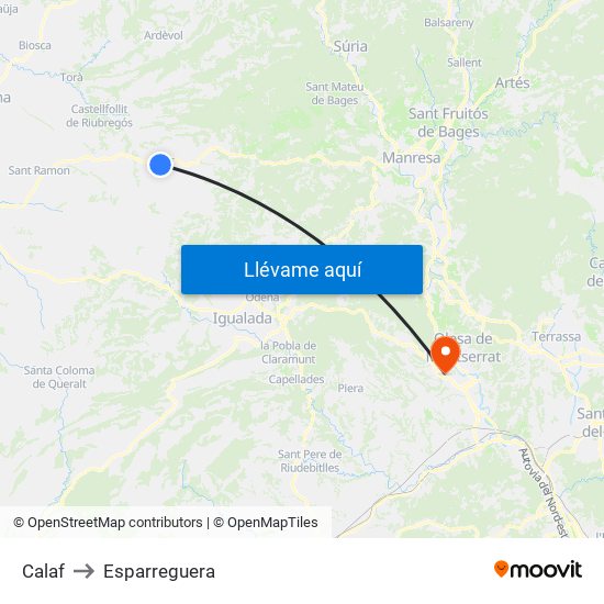 Calaf to Esparreguera map