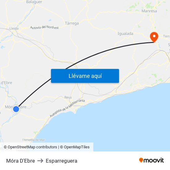 Móra D'Ebre to Esparreguera map