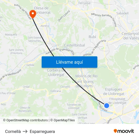 Cornellà to Esparreguera map