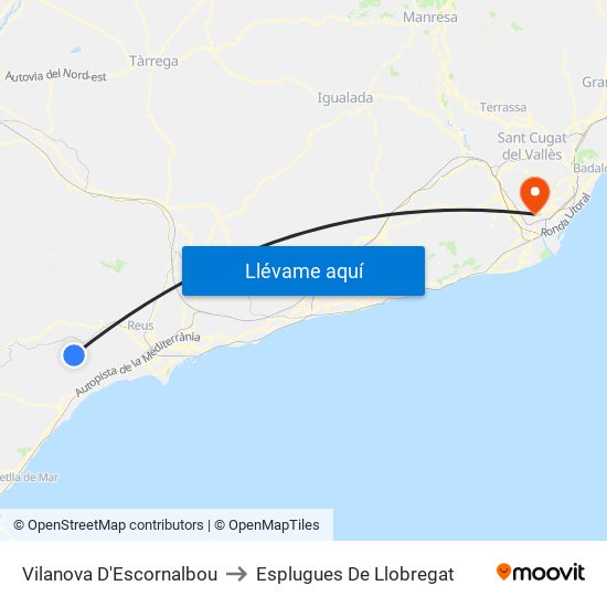 Vilanova D'Escornalbou to Esplugues De Llobregat map