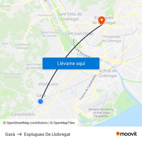 Gavà to Esplugues De Llobregat map