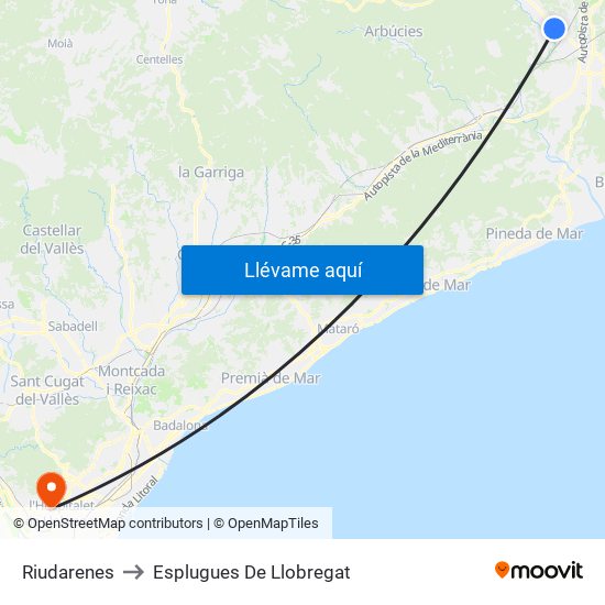 Riudarenes to Esplugues De Llobregat map