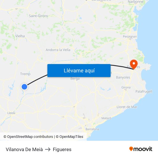 Vilanova De Meià to Figueres map