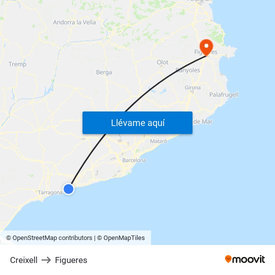 Creixell to Figueres map