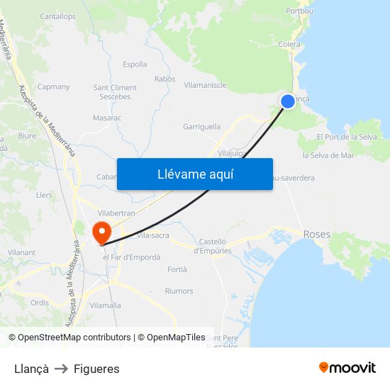 Llançà to Figueres map