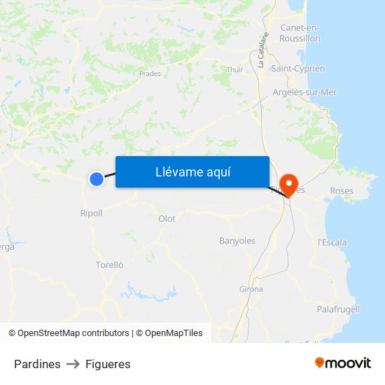 Pardines to Figueres map
