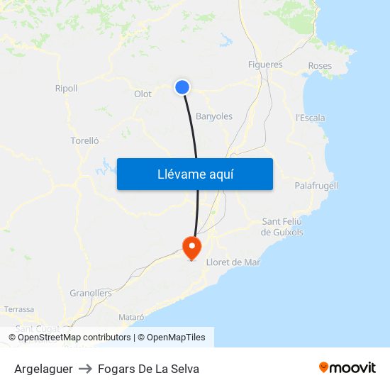 Argelaguer to Fogars De La Selva map