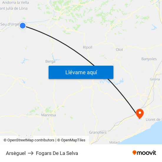 Arsèguel to Fogars De La Selva map