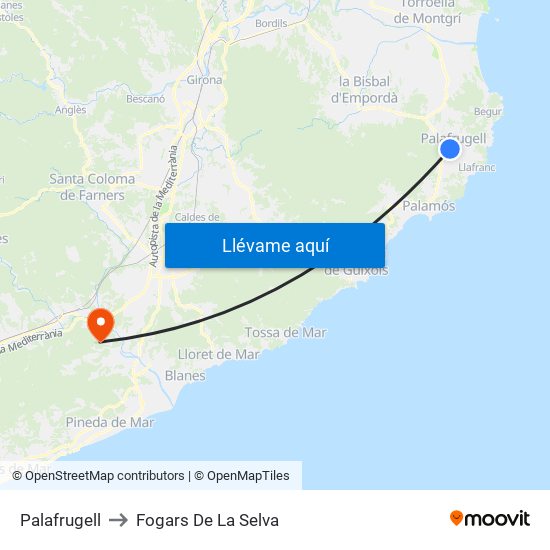 Palafrugell to Fogars De La Selva map