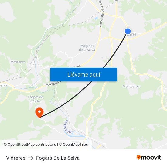 Vidreres to Fogars De La Selva map