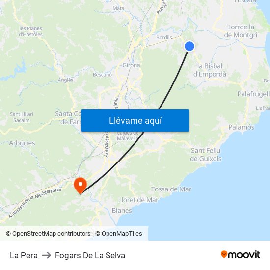 La Pera to Fogars De La Selva map