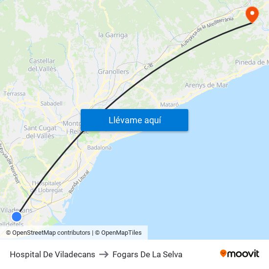 Hospital De Viladecans to Fogars De La Selva map
