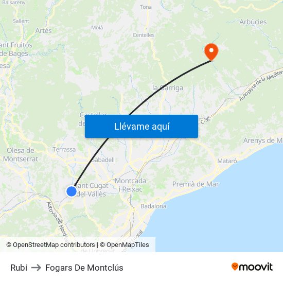 Rubí to Fogars De Montclús map