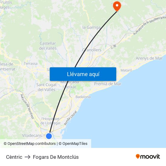 Cèntric to Fogars De Montclús map