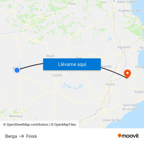 Berga to Foixà map