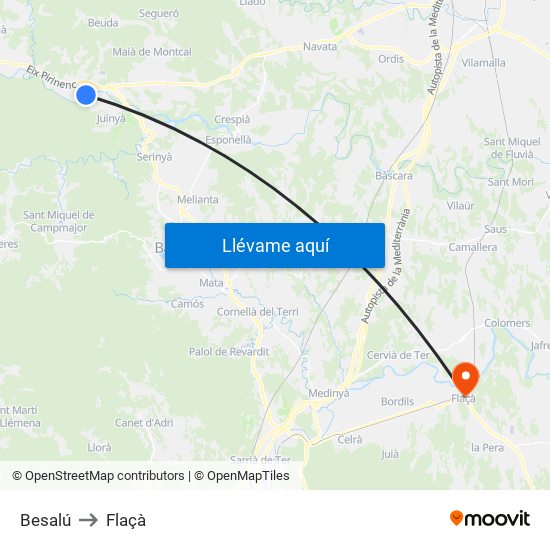Besalú to Flaçà map
