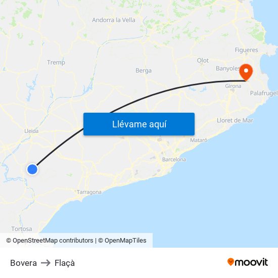 Bovera to Flaçà map