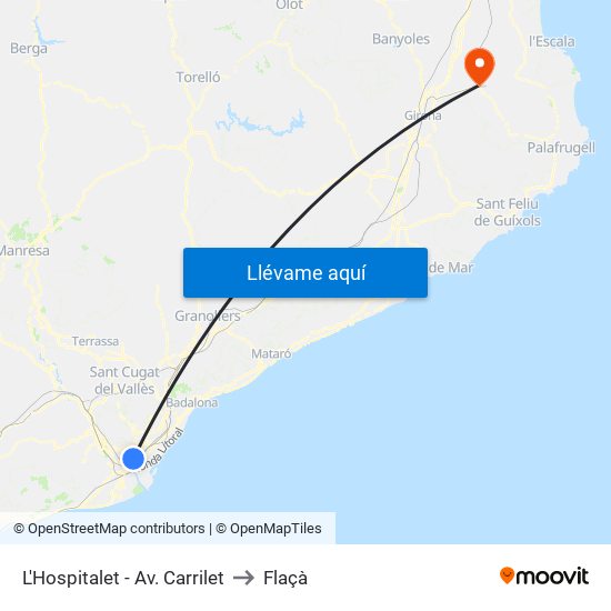 L'Hospitalet - Av. Carrilet to Flaçà map